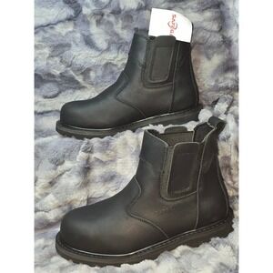 NWT Safega Mens Black Leather Chelsea Boots Safety Toe Slip Resistant Size 10
